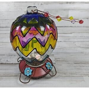 VTG Hot Air Balloon Style Hummingbird Feeder Multi Colored Heavy Thick Glass